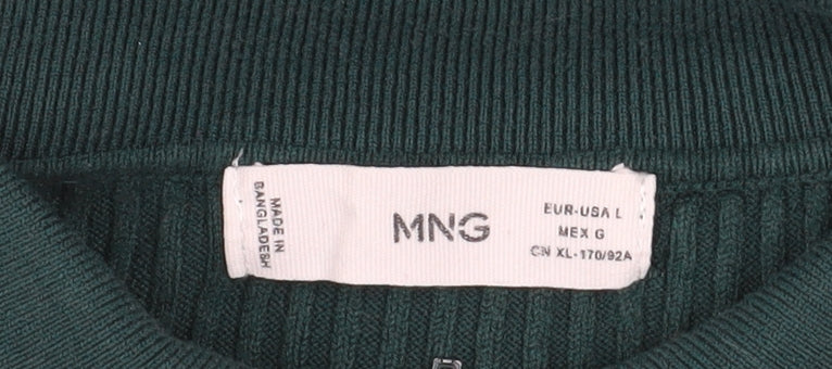 Mango Women's Green Collared Ribbed Henley Jumper Size 14