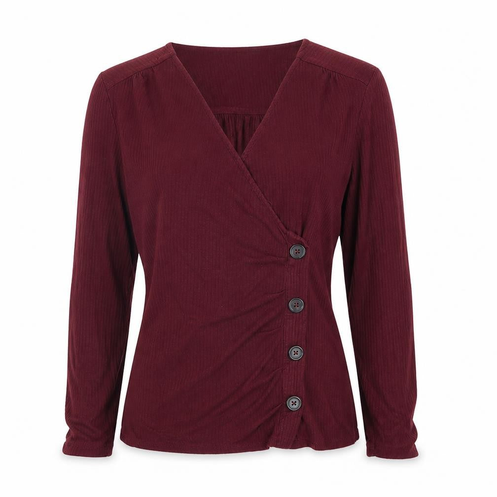 Monsoon Women's Red Wrap Button Long Sleeve Jersey Blouse M