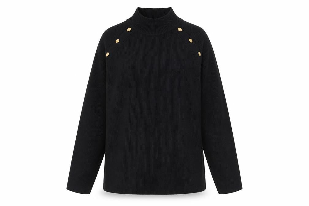 Et Vous Women's Black Size 20 Mock Neck Button Detail Jumper
