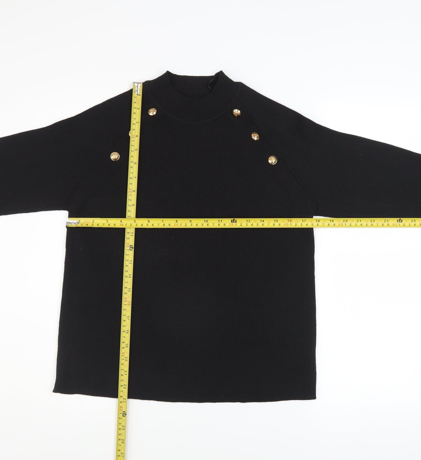 Et Vous Women's Black Size 20 Mock Neck Button Detail Jumper