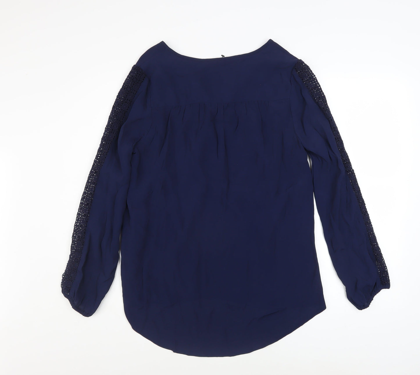Monsoon Women Navy Blue Lace Accent Long Sleeve Blouse Size 12