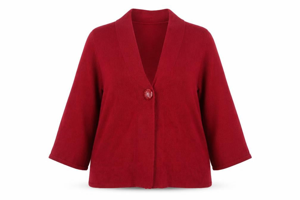 Tweeds Womens Red Wool Angora Blend Cardigan XL Knit V-Neck