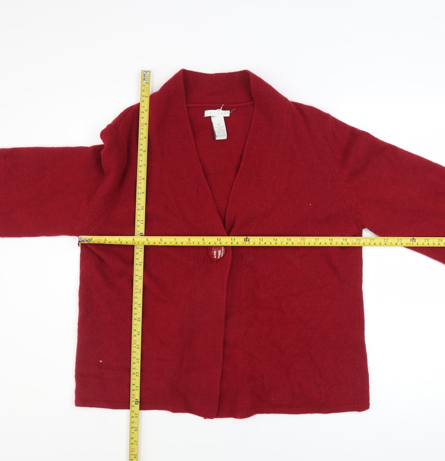 Tweeds Womens Red Wool Angora Blend Cardigan XL Knit V-Neck