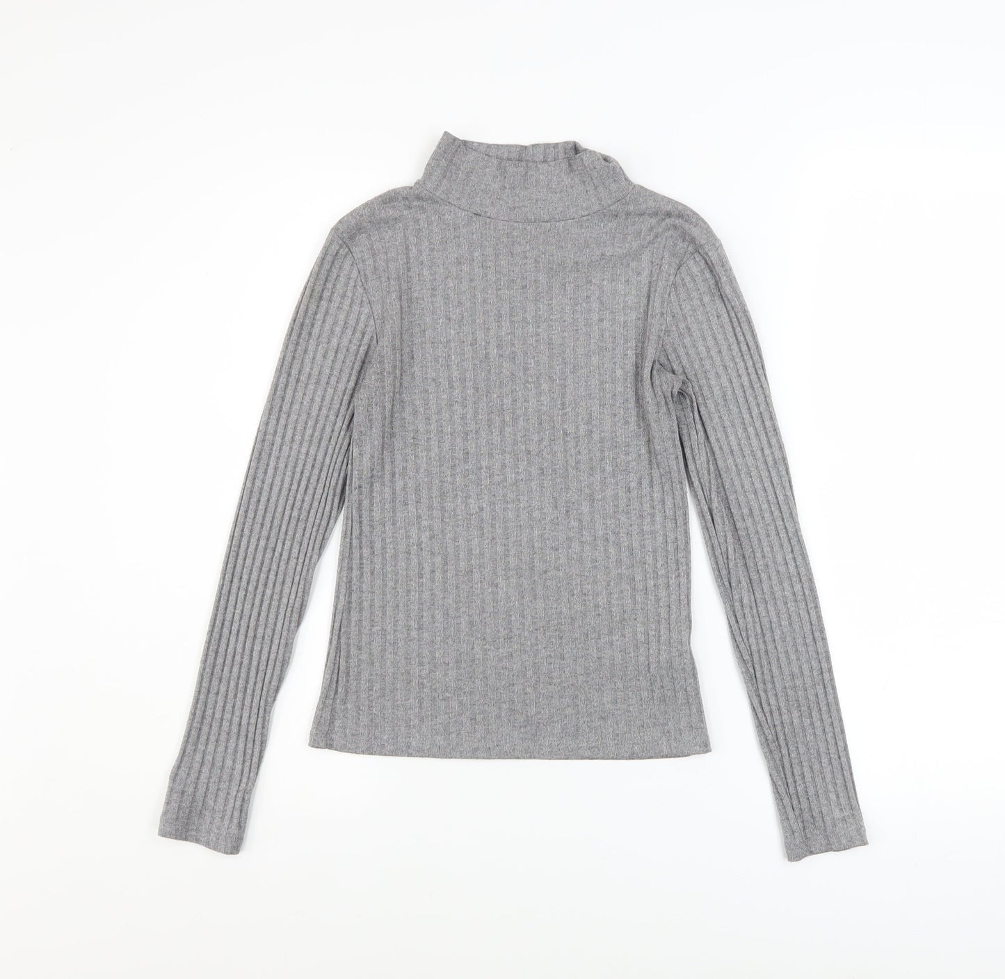 Topshop Women Grey Mock Neck Ribbed Slim Fit Jumper Size 6