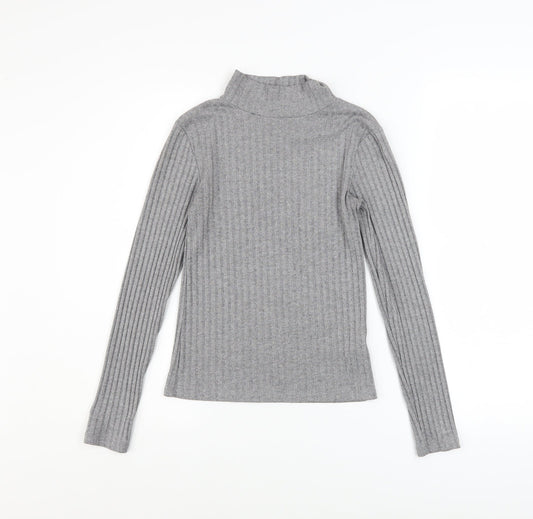 Topshop Women Grey Mock Neck Ribbed Slim Fit Jumper Size 6
