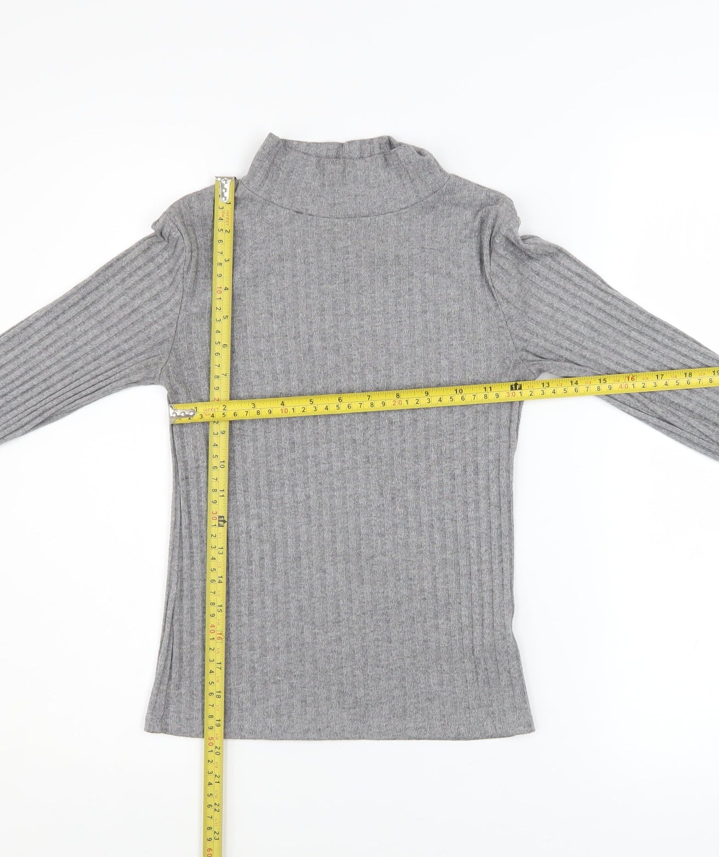 Topshop Women Grey Mock Neck Ribbed Slim Fit Jumper Size 6