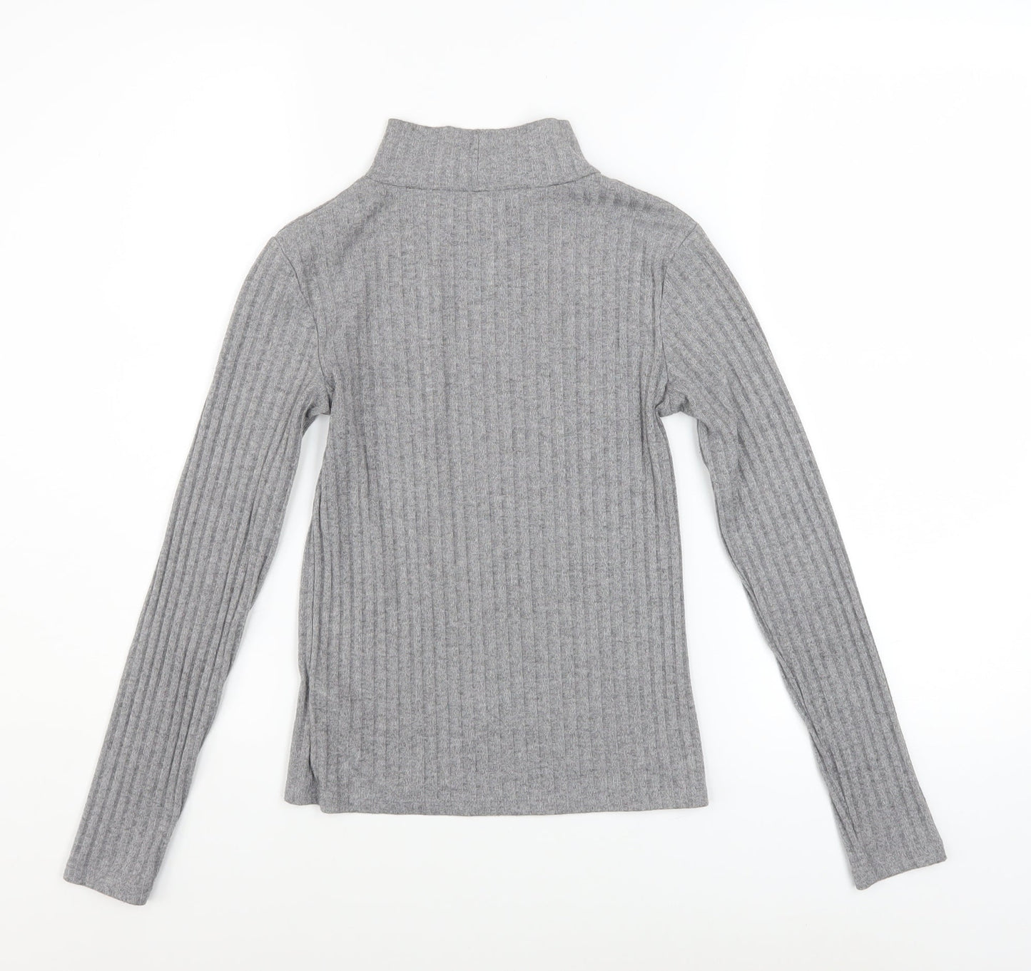 Topshop Women Grey Mock Neck Ribbed Slim Fit Jumper Size 6