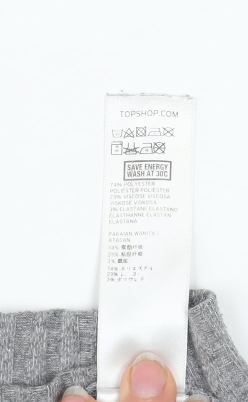 Topshop Women Grey Mock Neck Ribbed Slim Fit Jumper Size 6