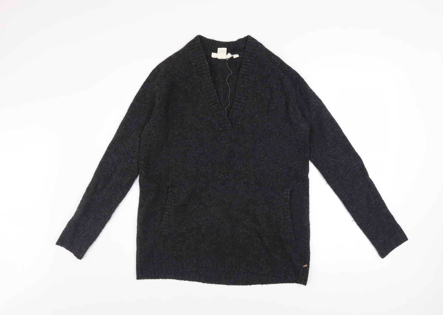 L.O.G.G. Womens Grey V-Neck Wool Blend Pullover Jumper Size S