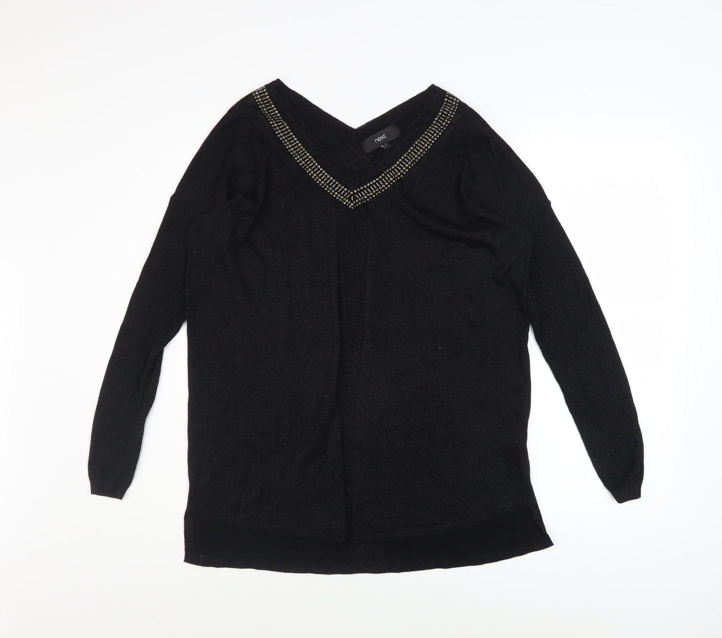 Next Women's Black Beaded V-Neck Long Sleeve Pullover Jumper Size 14