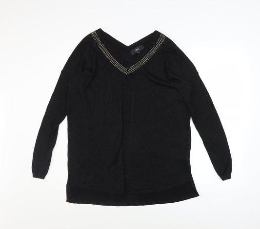 Next Women's Black Beaded V-Neck Long Sleeve Pullover Jumper Size 14