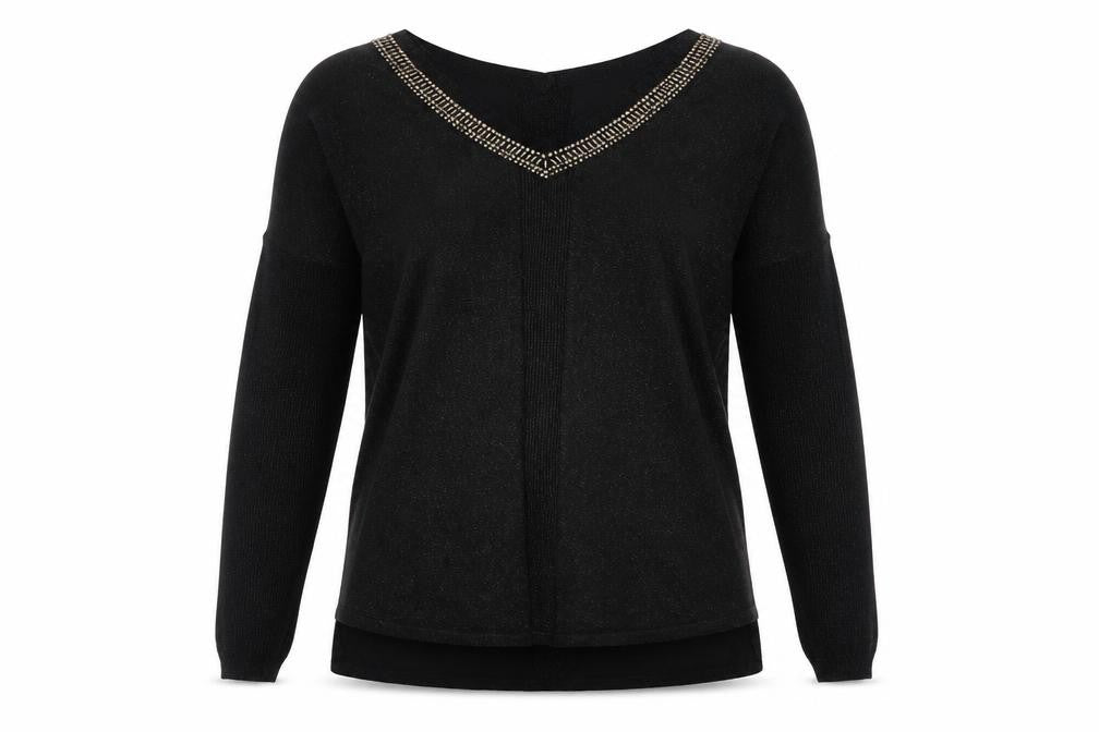 Next Women's Black Beaded V-Neck Long Sleeve Pullover Jumper Size 14