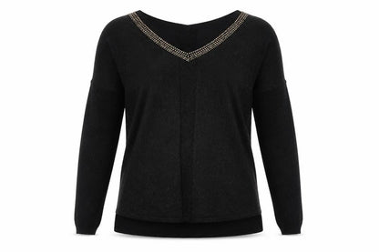 Next Women's Black Beaded V-Neck Long Sleeve Pullover Jumper Size 14