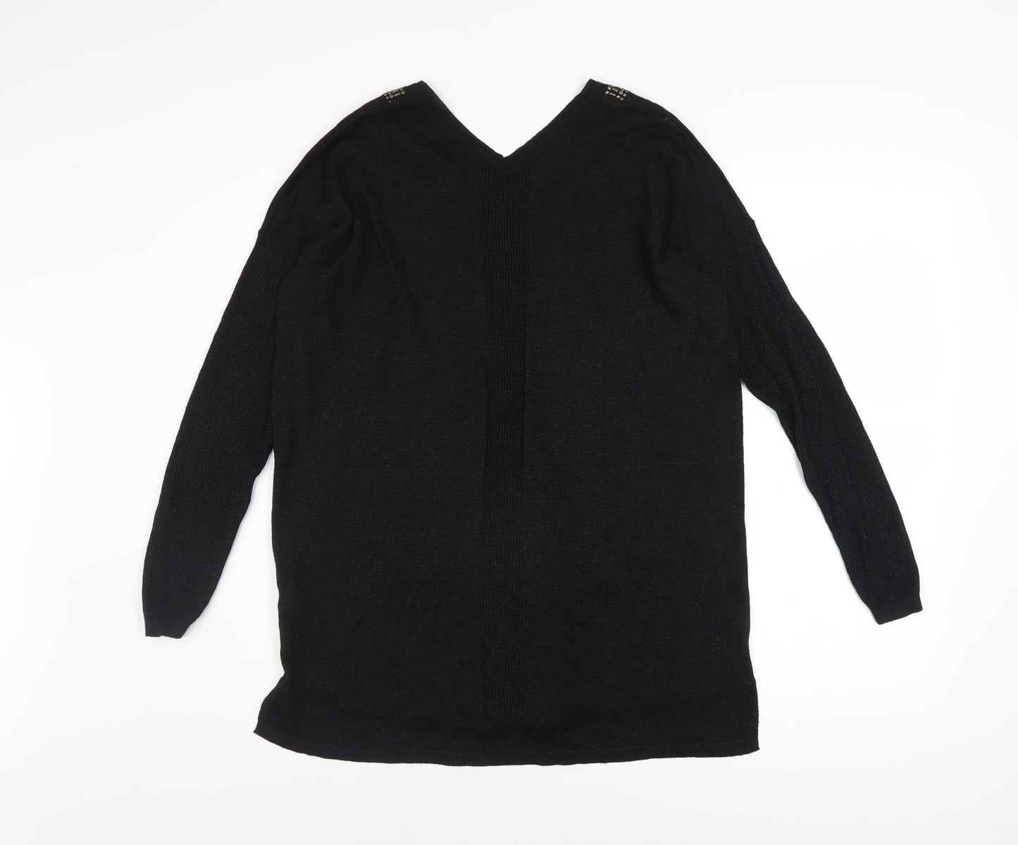 Next Women's Black Beaded V-Neck Long Sleeve Pullover Jumper Size 14