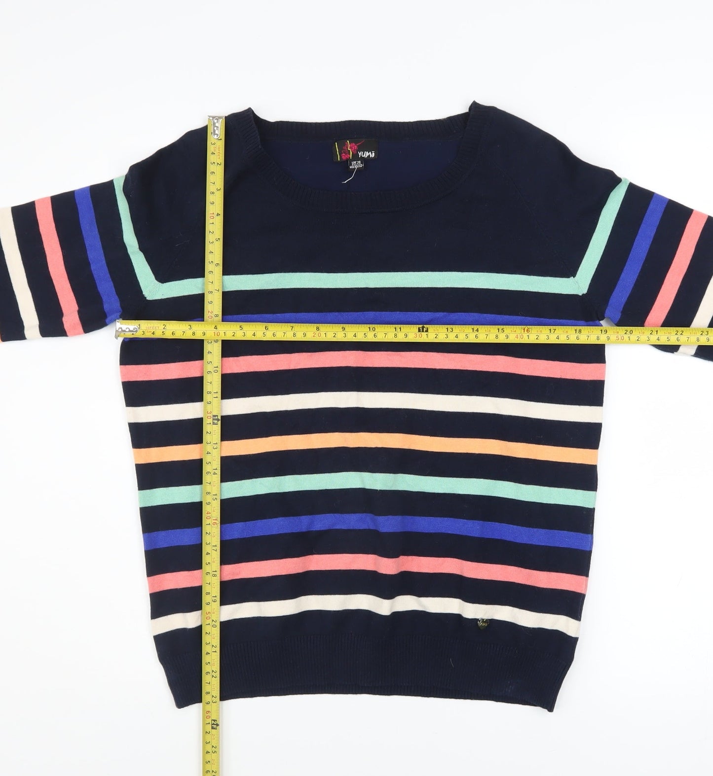 Yumi Women’s Multicoloured Striped Cotton Knit Jumper UK 16