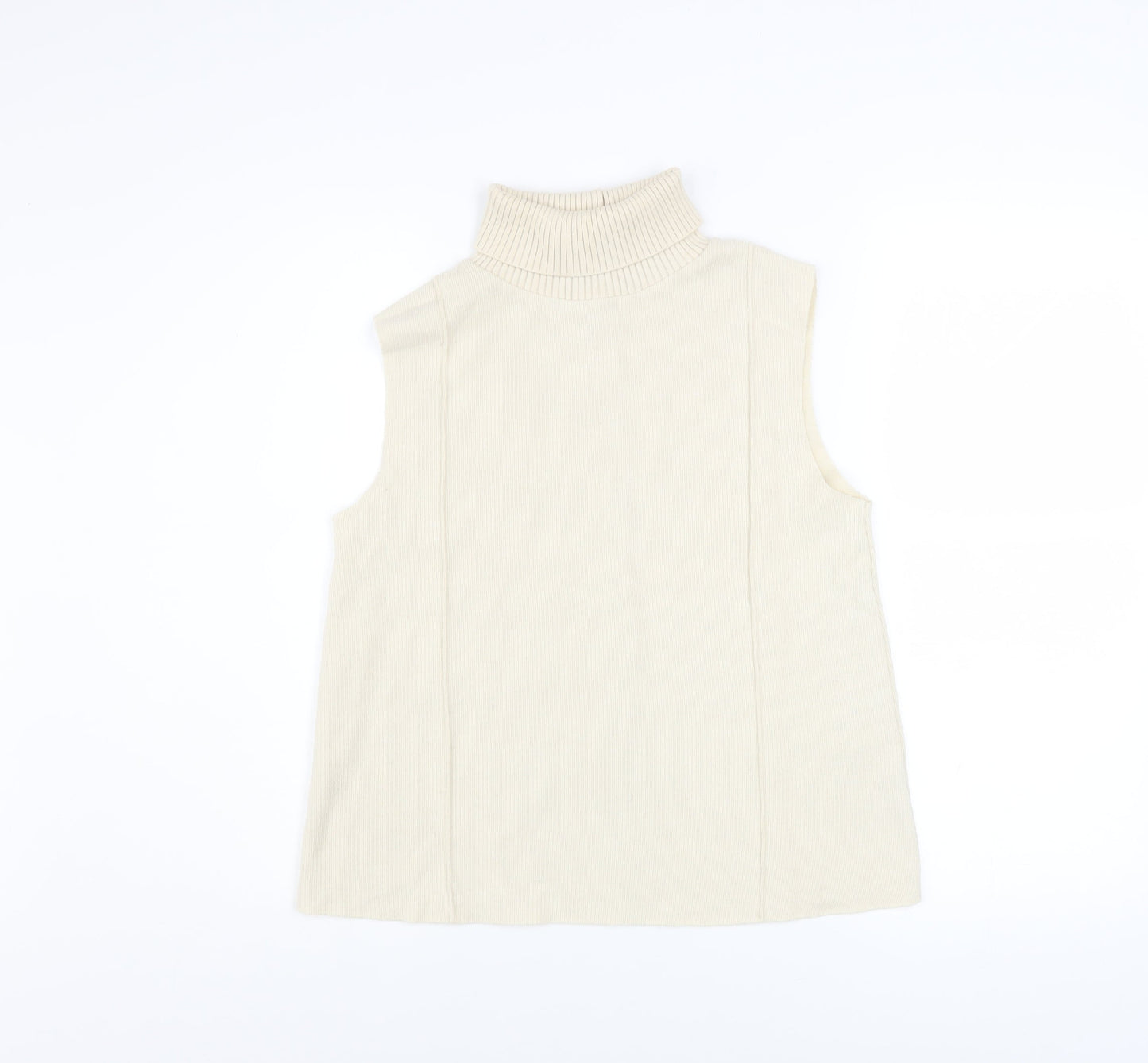 Zara Women Beige Roll Neck Sleeveless Knit Vest Jumper Size S
