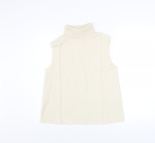 Zara Women Beige Roll Neck Sleeveless Knit Vest Jumper Size S