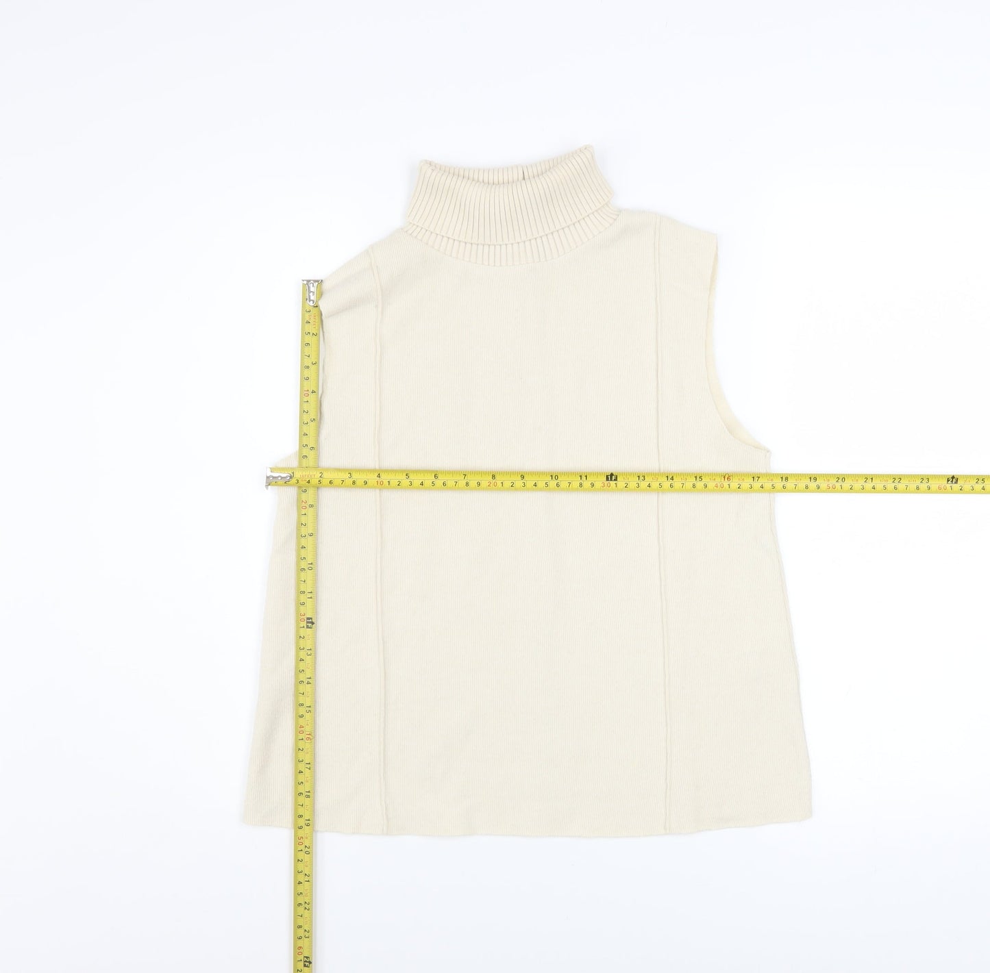 Zara Women Beige Roll Neck Sleeveless Knit Vest Jumper Size S