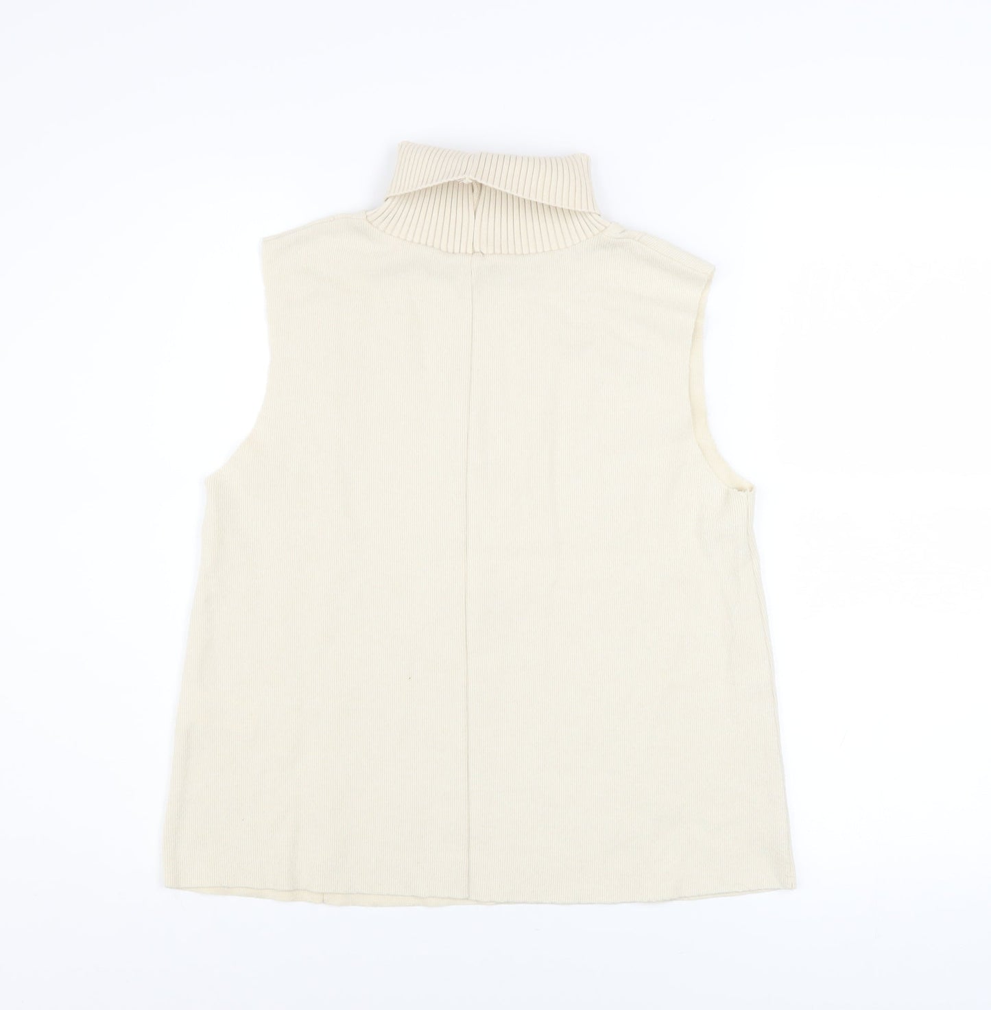 Zara Women Beige Roll Neck Sleeveless Knit Vest Jumper Size S