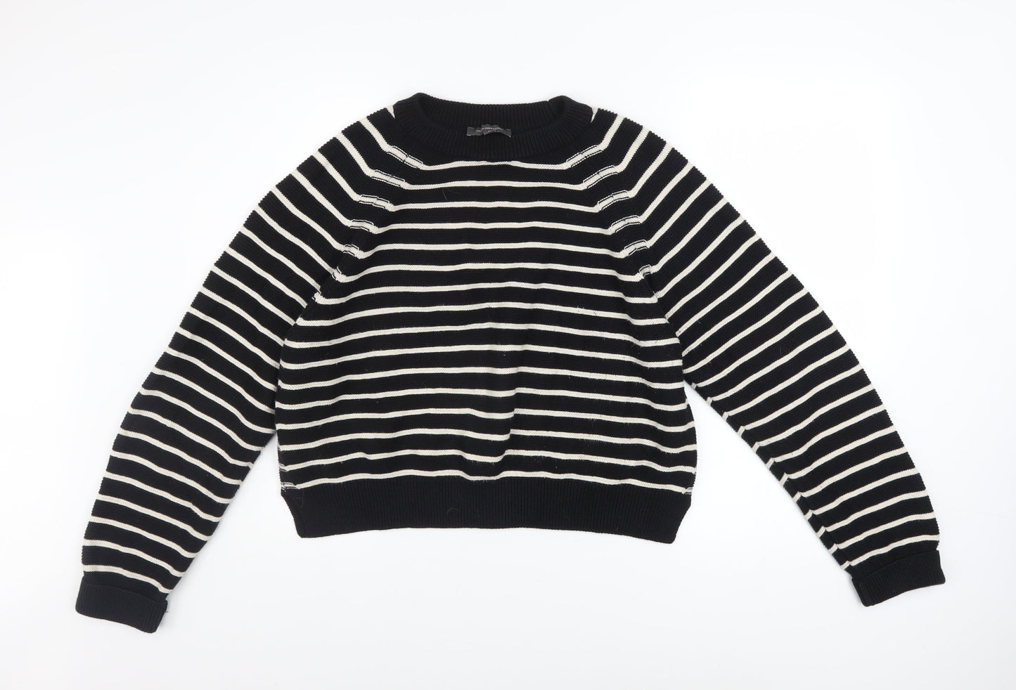 French Connection Women's Black White Striped Cotton Jumper L