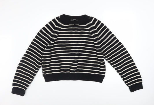 French Connection Women's Black White Striped Cotton Jumper L
