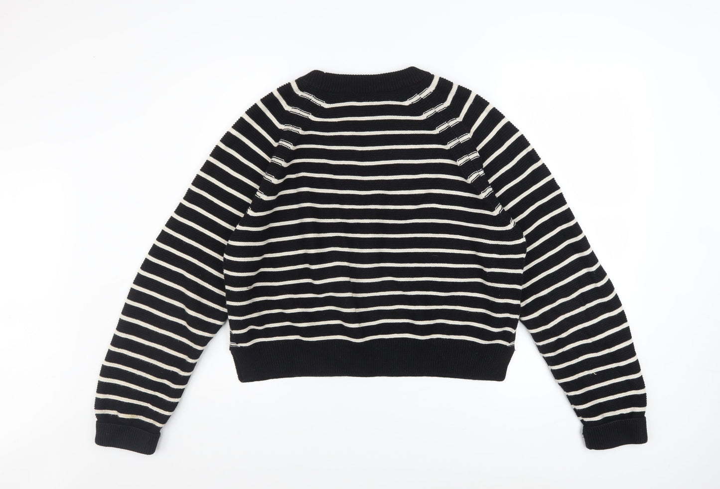 French Connection Women's Black White Striped Cotton Jumper L