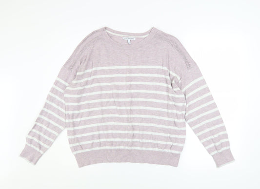 Next Women Pink Striped Cotton Blend Crew Neck Jumper Size 14