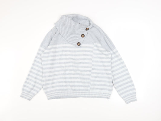 Roman Women’s Grey Striped Cowl Neck Button Knit Jumper Size 18