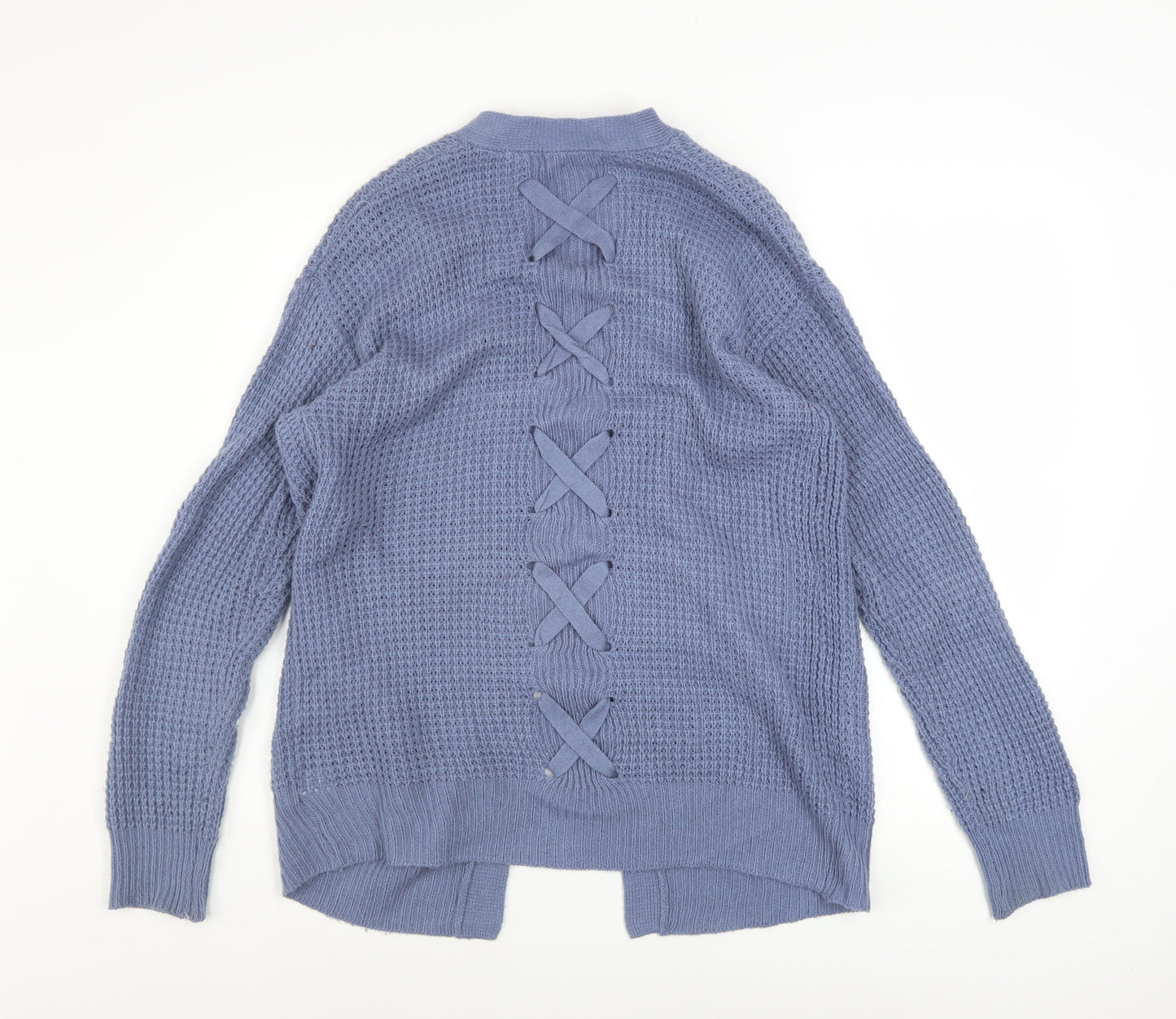 Moral Fiber Women's Blue Waffle Knit Open Cardigan Size M