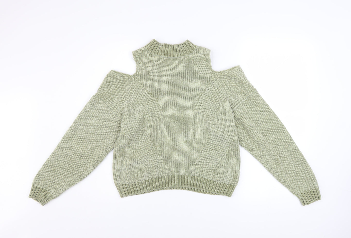 H&M Divided Women’s Green Cold Shoulder High Neck Knit Jumper XS