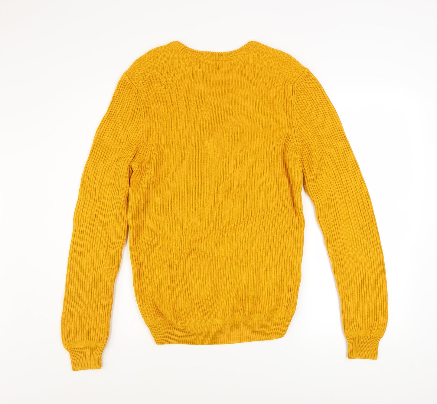 Zara Man Yellow Cotton Ribbed Crew Neck Men's M Pullover Jumper