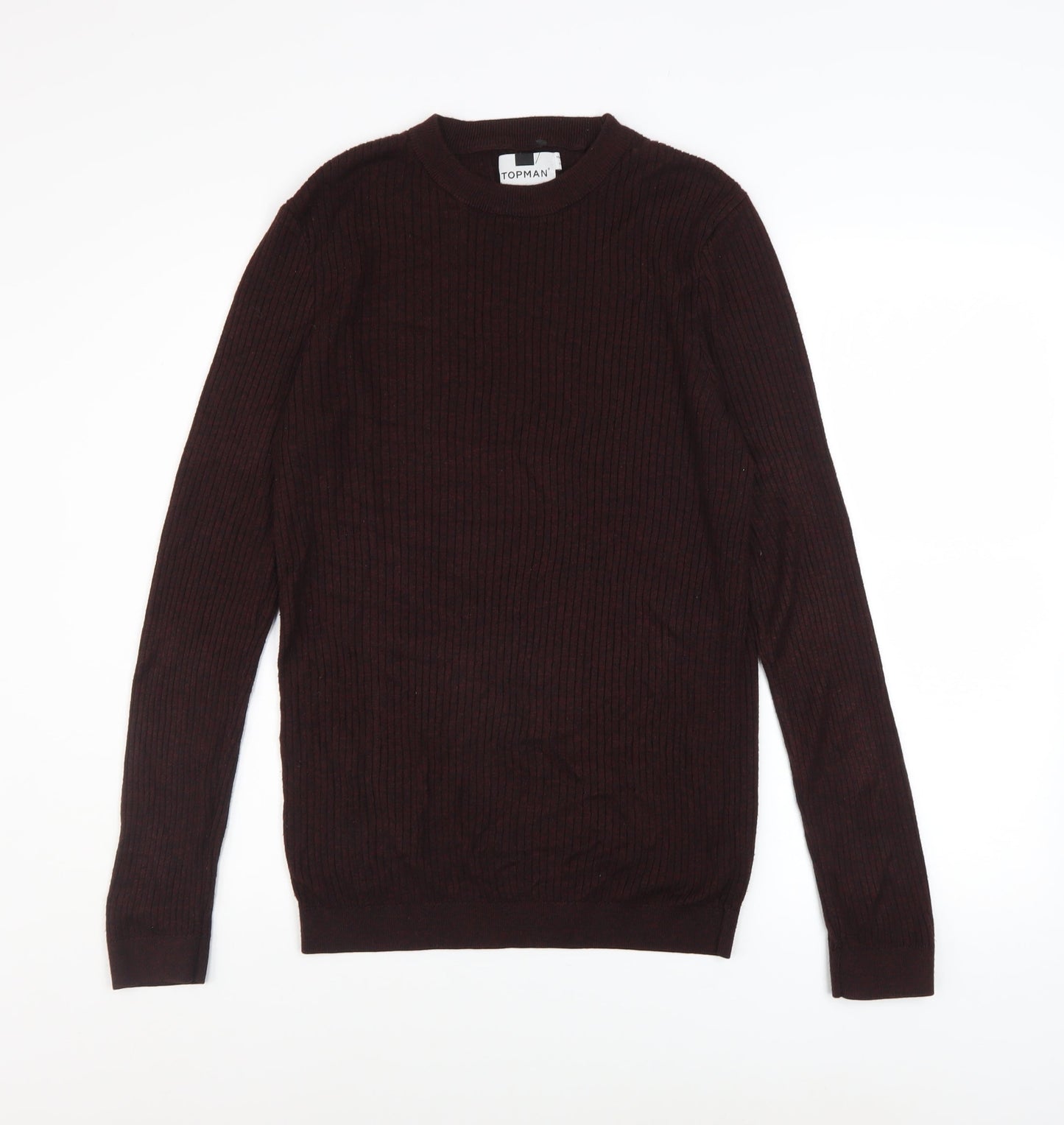 Topman Men’s Brown XL Ribbed Knit Crew Neck Pullover Jumper