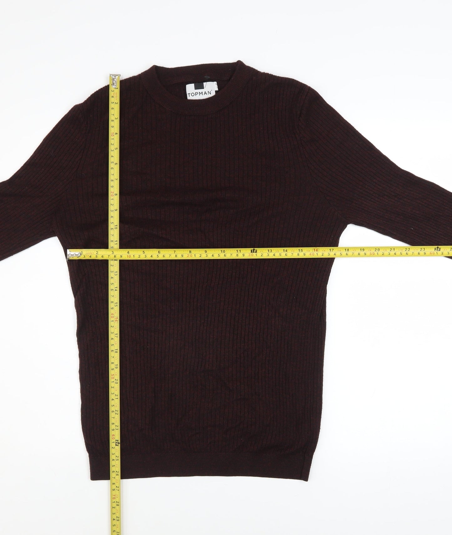 Topman Men’s Brown XL Ribbed Knit Crew Neck Pullover Jumper