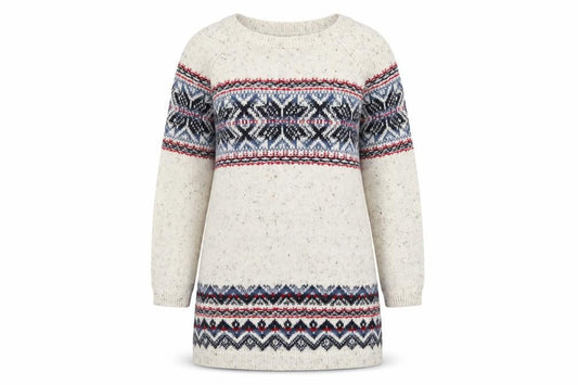 F&F Women's White Fair Isle Knit Long Sleeve Jumper Dress Size 12
