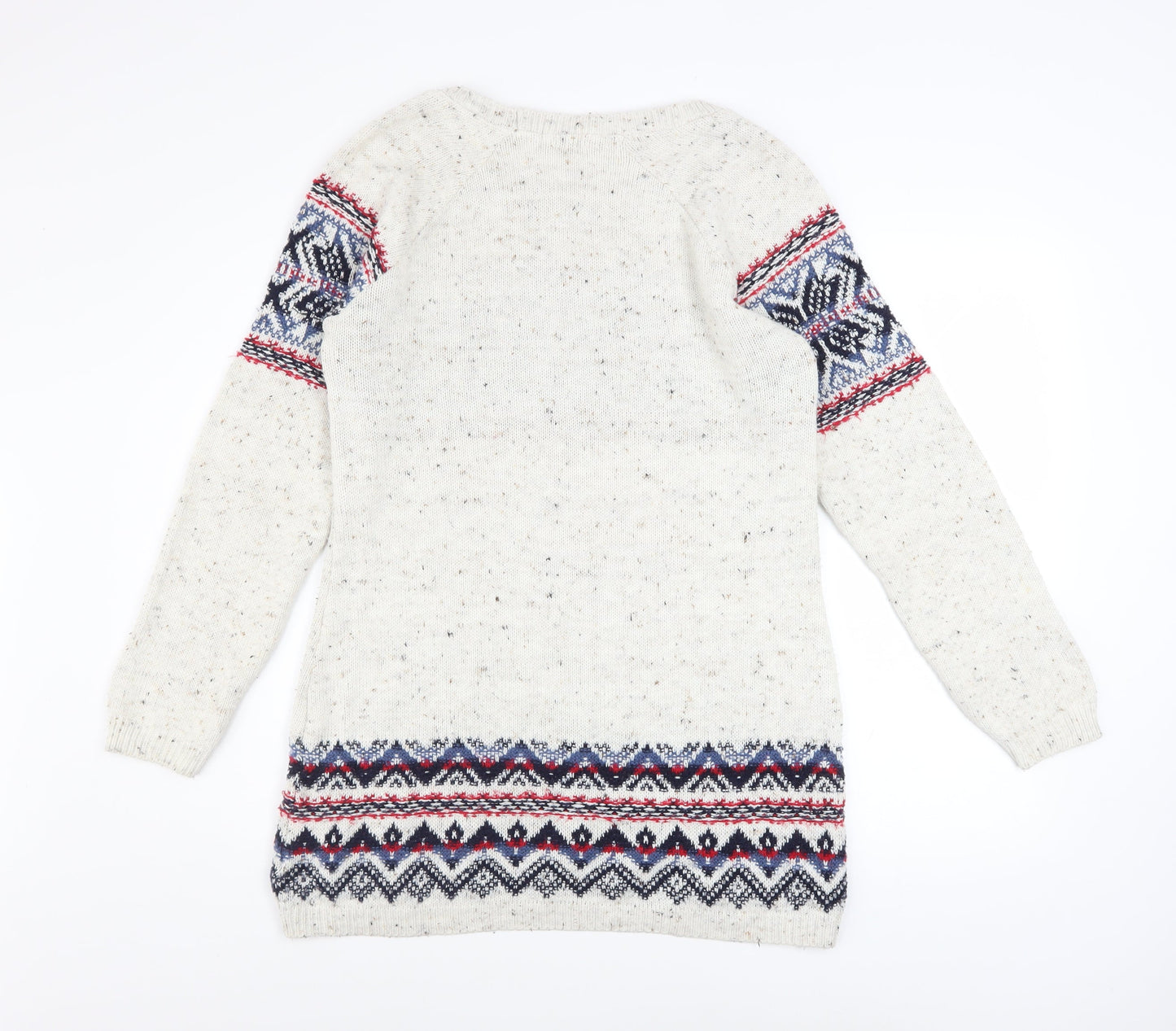 F&F Women's White Fair Isle Knit Long Sleeve Jumper Dress Size 12