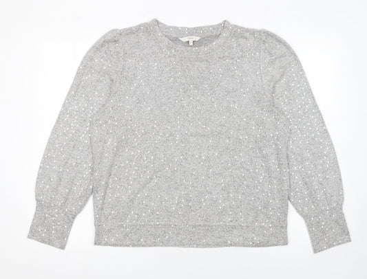 Next Women’s Grey Sequin Knit Crew Neck Jumper Size 14