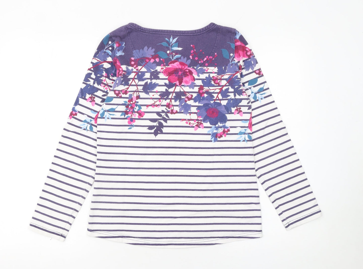 Joules Women’s Blue Floral Stripe Long Sleeve Cotton T-Shirt UK 8