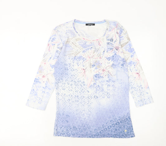 Olsen Women’s Multicoloured Floral Cotton 3/4 Sleeve T-Shirt Size 10