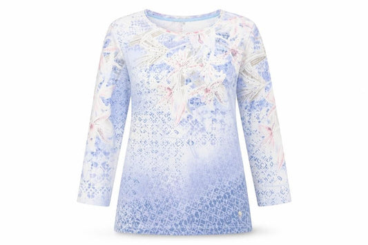 Olsen Women’s Multicoloured Floral Cotton 3/4 Sleeve T-Shirt Size 10