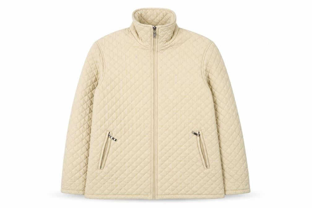 Oubeijinhe Womens Beige Quilted Mid-Length Jacket XL