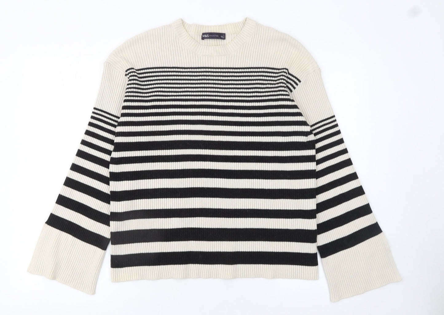 Marks and Spencer Women’s Black & Beige Stripe Knit Jumper Size L