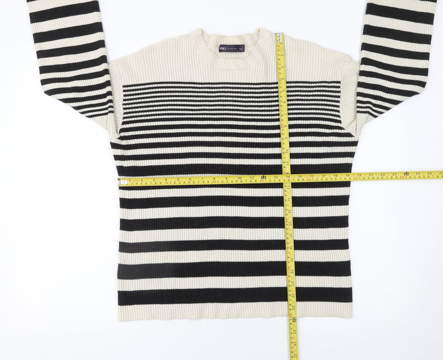 Marks and Spencer Women’s Black & Beige Stripe Knit Jumper Size L