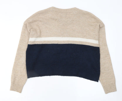 Pull&Bear Women’s Beige Wool Blend Crew Neck Jumper Size 8