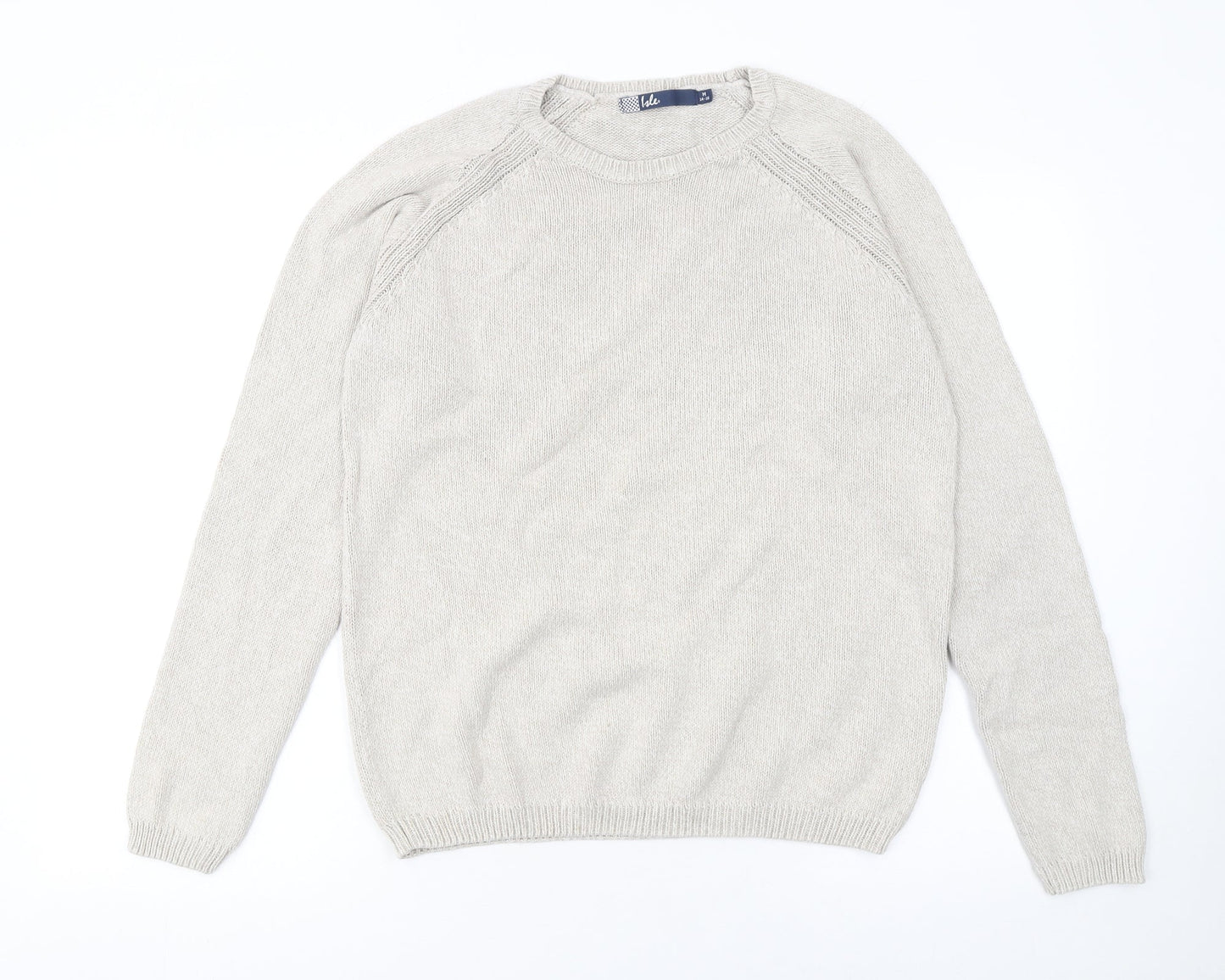 Isle Womens Beige Cotton Crew Neck Jumper Size 14 Long Sleeve