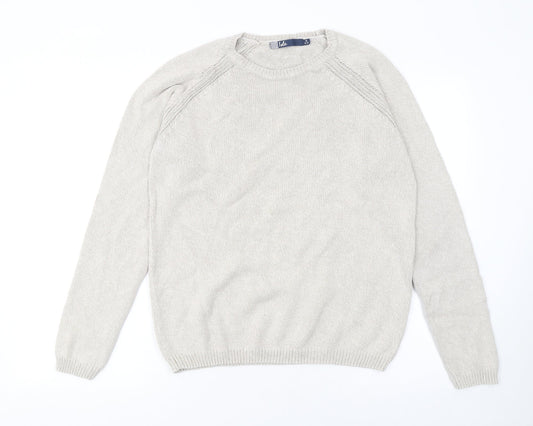 Isle Womens Beige Cotton Crew Neck Jumper Size 14 Long Sleeve