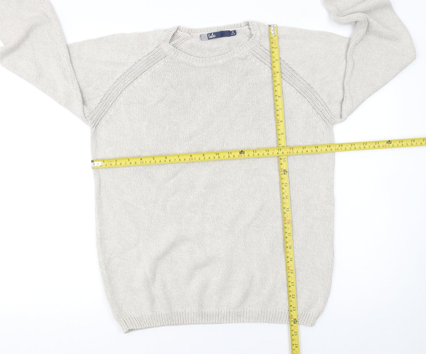 Isle Womens Beige Cotton Crew Neck Jumper Size 14 Long Sleeve