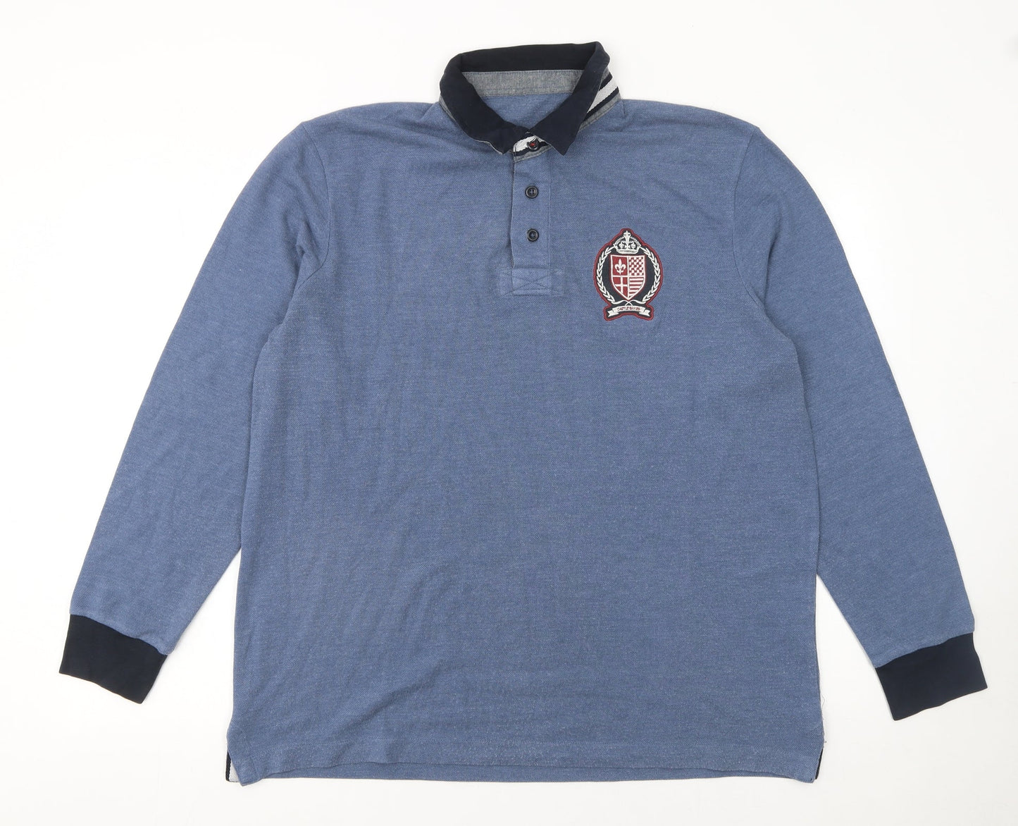 Avenue Men's Blue Long Sleeve Polo Shirt Size L Cotton Blend