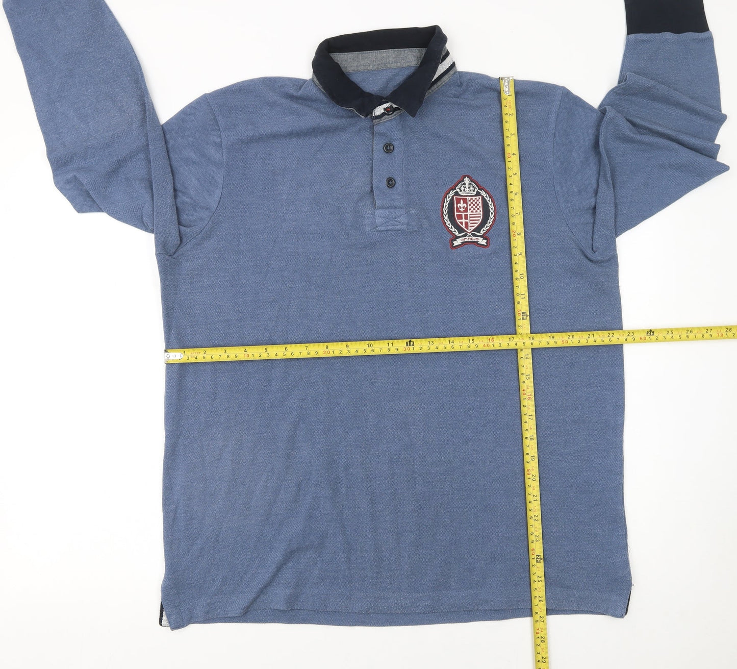 Avenue Men's Blue Long Sleeve Polo Shirt Size L Cotton Blend