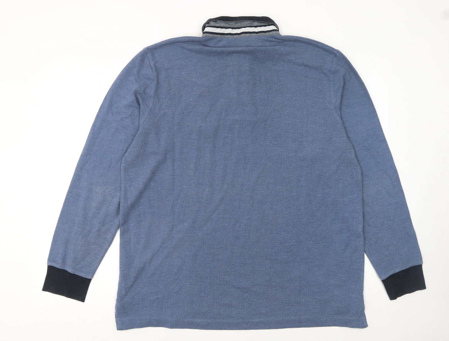 Avenue Men's Blue Long Sleeve Polo Shirt Size L Cotton Blend
