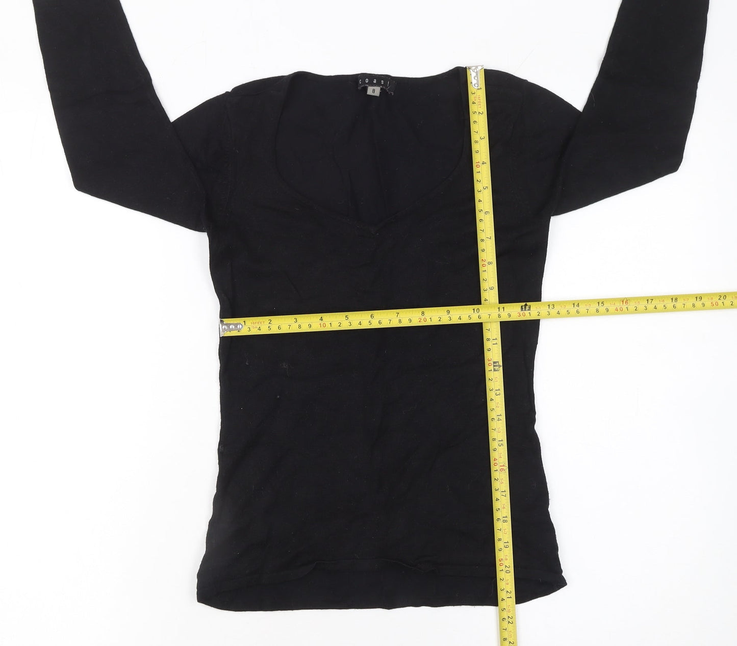 Coast Women's Black V-Neck Slim Fit 3/4 Sleeve Pullover Jumper Size 8